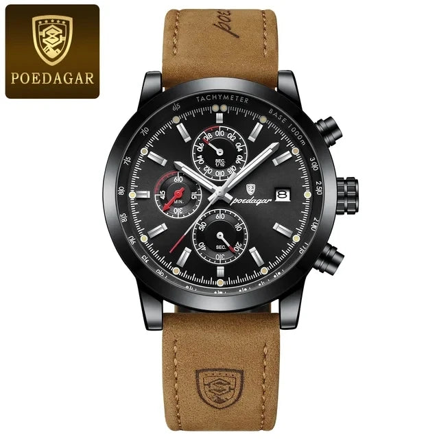 POEDAGAR 932 Factory Quartz Genuine Leather Watches Men's Sport Wholesale Watch for Men Fashion Life Waterproof Wristwatch