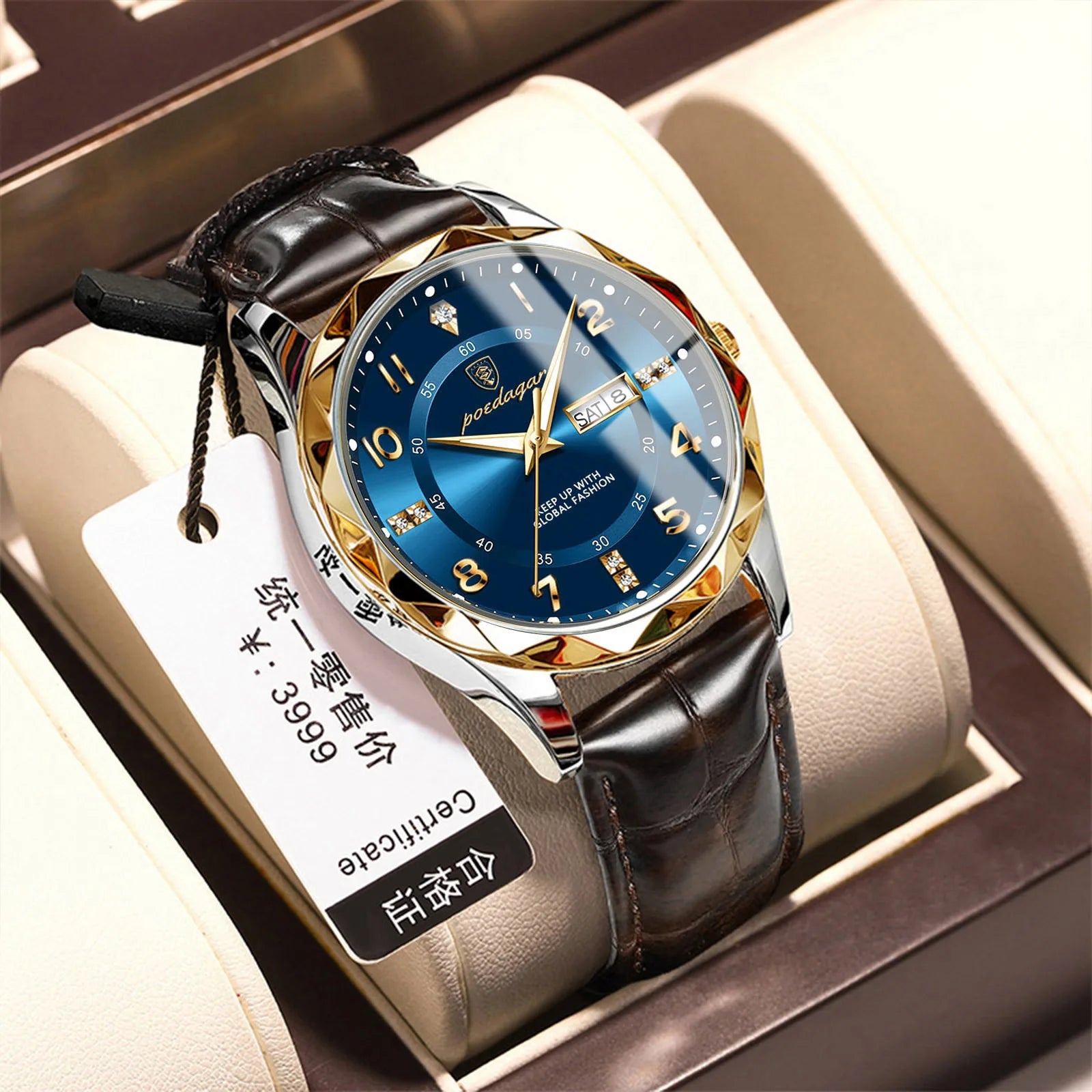Poedagar 858 New Quartz Men's Watch Luxury Fashion Waterproof Dual Calendar Wristwatch Luminous Leather Watches for Business