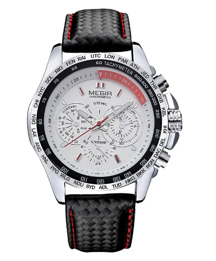MEGIR 1010 Fashion Man's Quartz Analog Wristwatch Brand Waterproof Classy Leather Watches for Men Casual Black Watch Male
