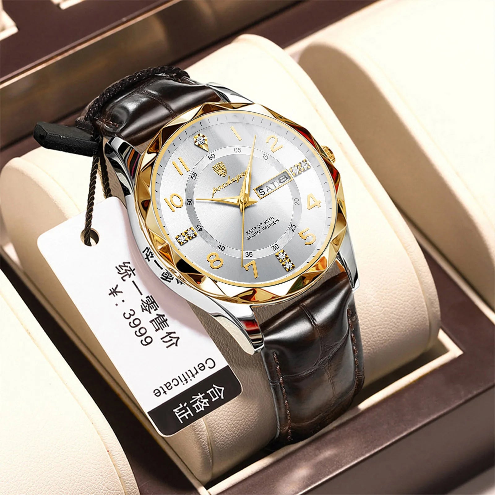 Poedagar 858 New Quartz Men's Watch Luxury Fashion Waterproof Dual Calendar Wristwatch Luminous Leather Watches for Business