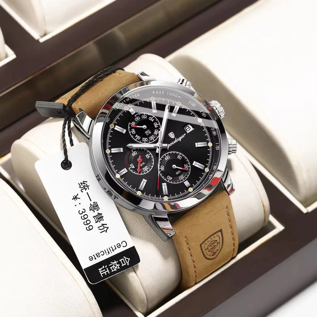 POEDAGAR 932 Factory Quartz Genuine Leather Watches Men's Sport Wholesale Watch for Men Fashion Life Waterproof Wristwatch
