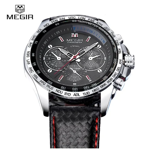 MEGIR 1010 Fashion Man's Quartz Analog Wristwatch Brand Waterproof Classy Leather Watches for Men Casual Black Watch Male
