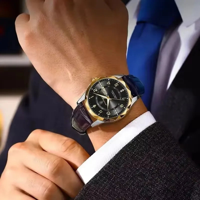 Poedagar 858 New Quartz Men's Watch Luxury Fashion Waterproof Dual Calendar Wristwatch Luminous Leather Watches for Business