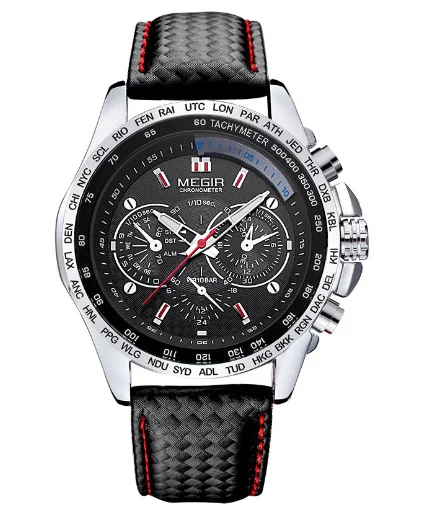 MEGIR 1010 Fashion Man's Quartz Analog Wristwatch Brand Waterproof Classy Leather Watches for Men Casual Black Watch Male
