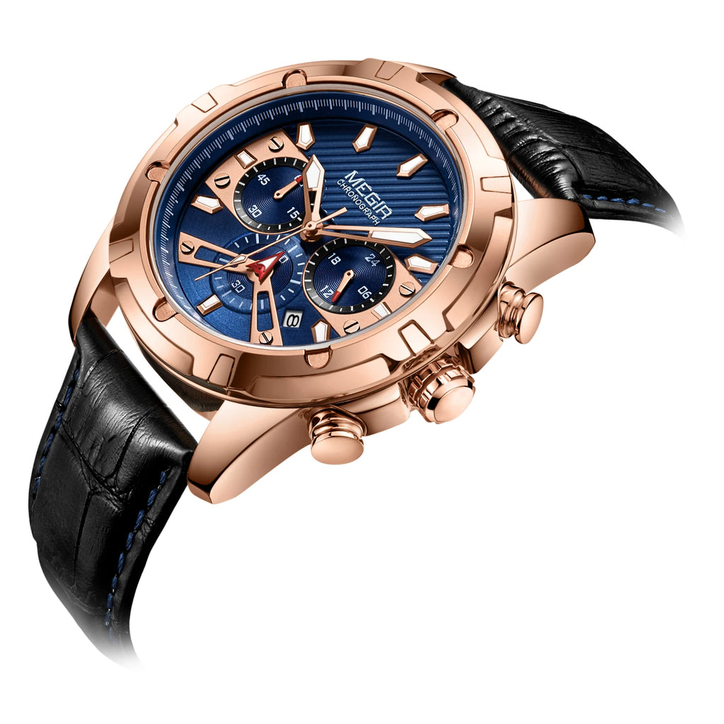 MEGIR Top Brand Luxury Watches Men Leather Watches Men Classic Quartz Men's Wrist Watch Relogio Masculino Alloy Round