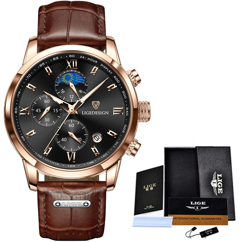 LIGE Men's Military Chronograph Watch