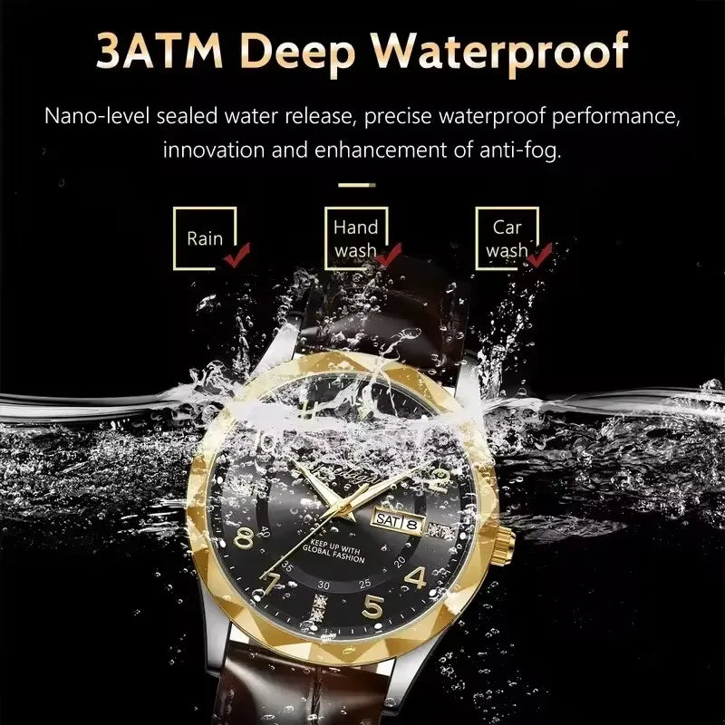 Poedagar 858 New Quartz Men's Watch Luxury Fashion Waterproof Dual Calendar Wristwatch Luminous Leather Watches for Business