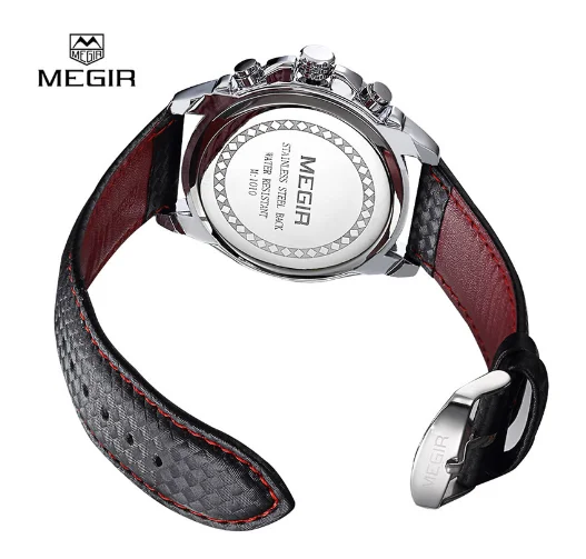 MEGIR 1010 Fashion Man's Quartz Analog Wristwatch Brand Waterproof Classy Leather Watches for Men Casual Black Watch Male