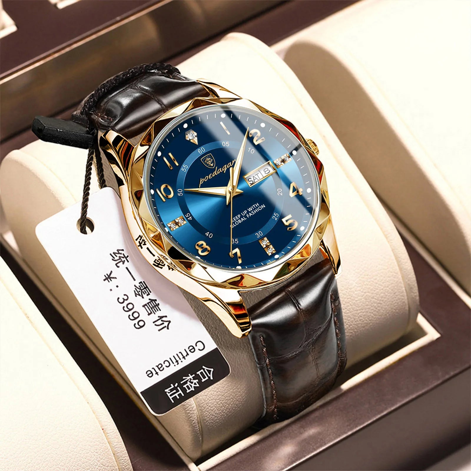 Poedagar 858 New Quartz Men's Watch Luxury Fashion Waterproof Dual Calendar Wristwatch Luminous Leather Watches for Business