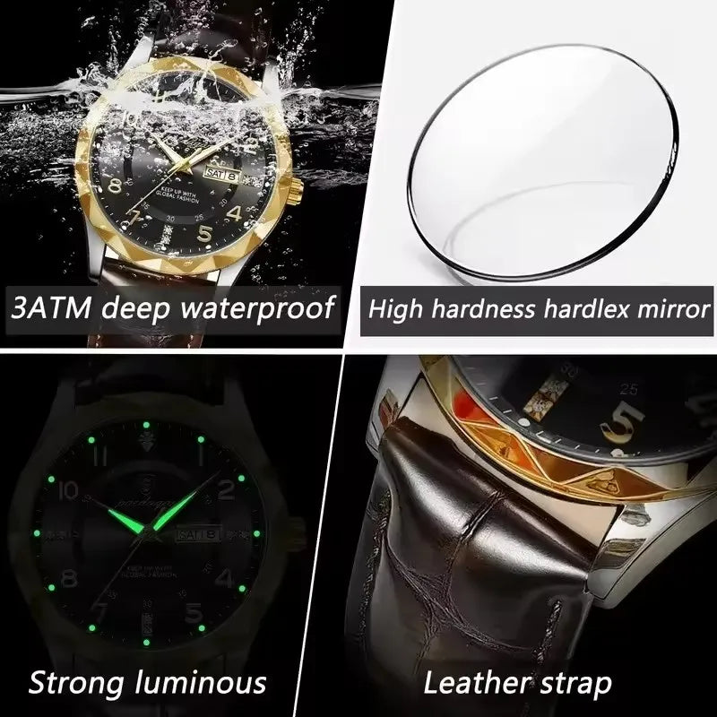 Poedagar 858 New Quartz Men's Watch Luxury Fashion Waterproof Dual Calendar Wristwatch Luminous Leather Watches for Business