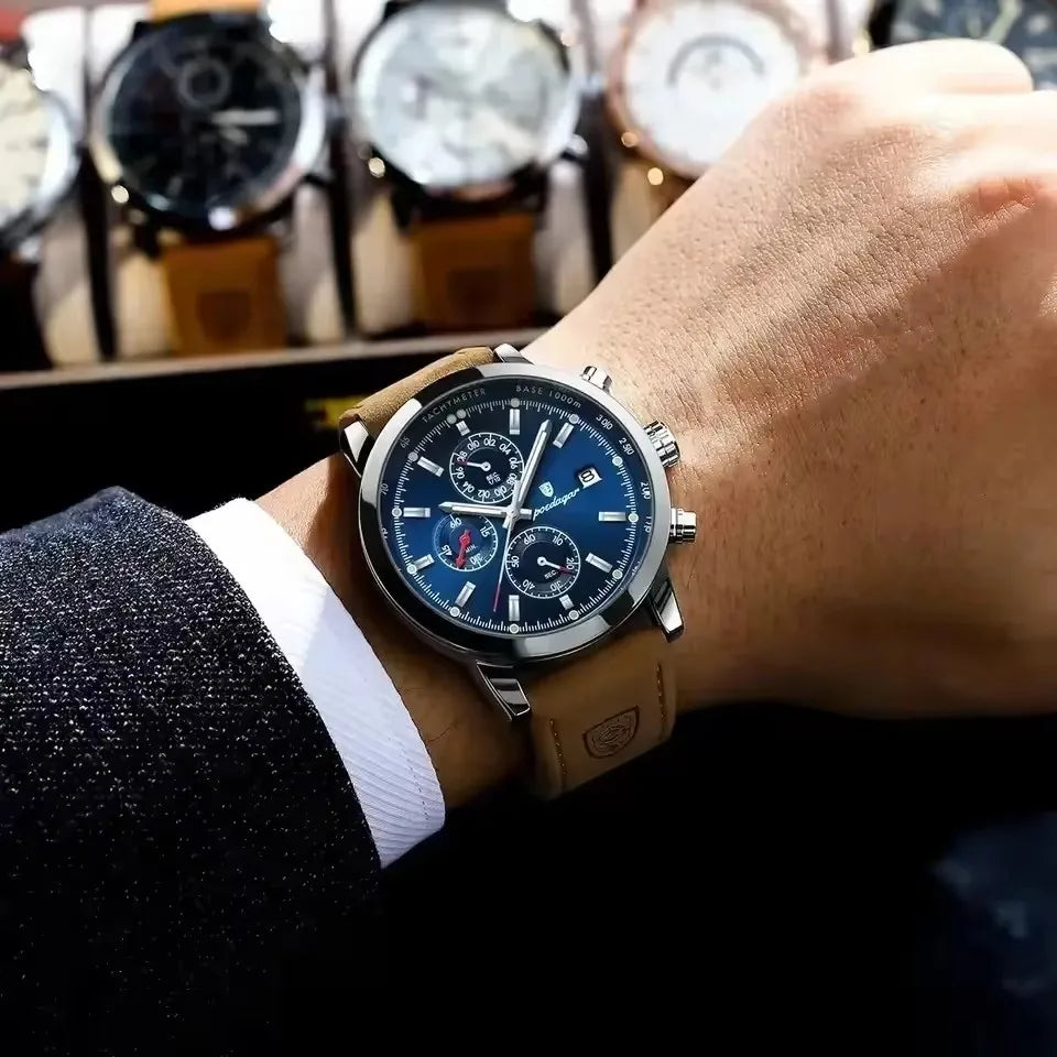 POEDAGAR 932 Factory Wholesale Quartz Genuine Leather Watches Men's Sport Watch for Men Fashion Life Waterproof Wristwatch