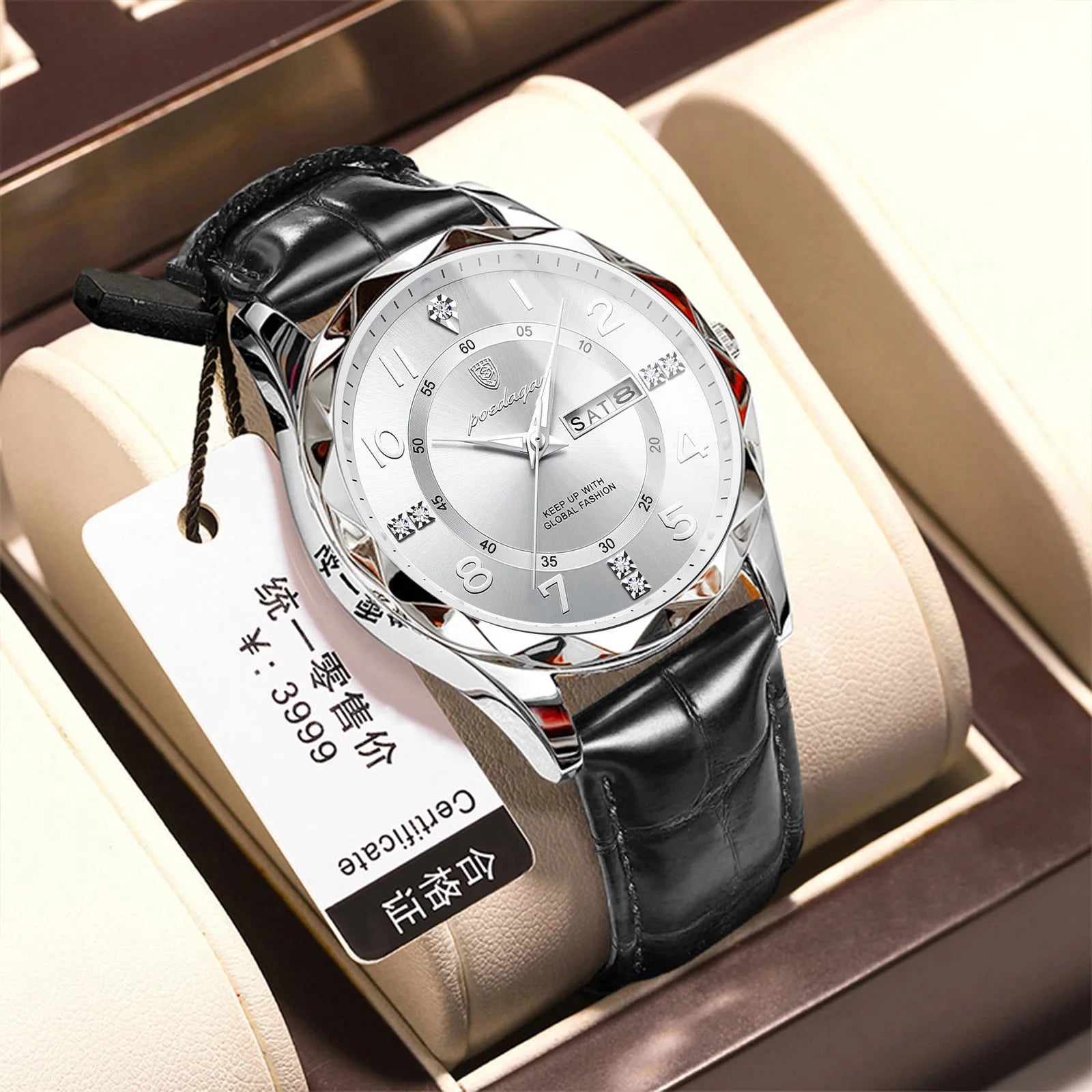 Poedagar 858 New Quartz Men's Watch Luxury Fashion Waterproof Dual Calendar Wristwatch Luminous Leather Watches for Business