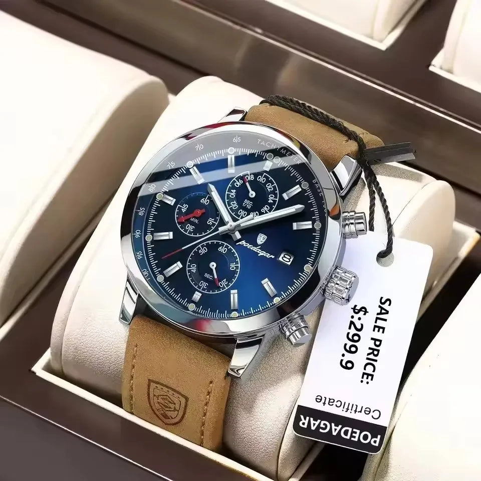 POEDAGAR 932 Factory Wholesale Quartz Genuine Leather Watches Men's Sport Watch for Men Fashion Life Waterproof Wristwatch