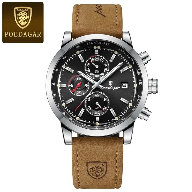 POEDAGAR 932 Factory Quartz Genuine Leather Watches Men's Sport Wholesale Watch for Men Fashion Life Waterproof Wristwatch