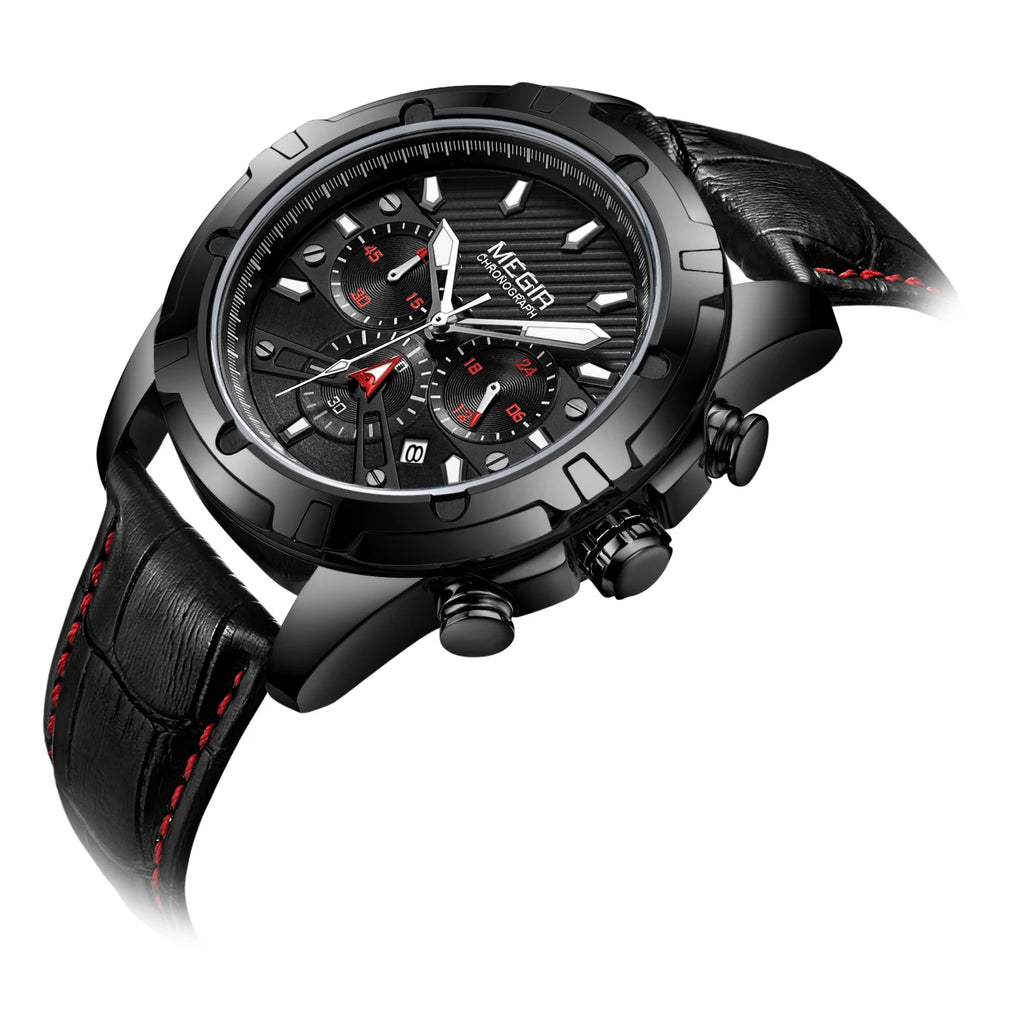 MEGIR Top Brand Luxury Watches Men Leather Watches Men Classic Quartz Men's Wrist Watch Relogio Masculino Alloy Round