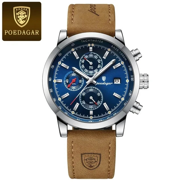 POEDAGAR 932 Factory Quartz Genuine Leather Watches Men's Sport Wholesale Watch for Men Fashion Life Waterproof Wristwatch
