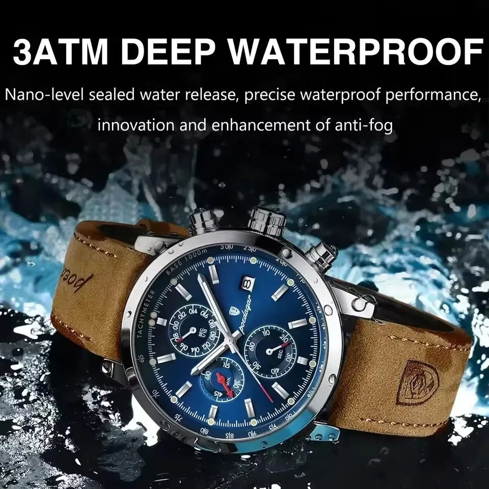 POEDAGAR 932 Factory Quartz Genuine Leather Watches Men's Sport Wholesale Watch for Men Fashion Life Waterproof Wristwatch