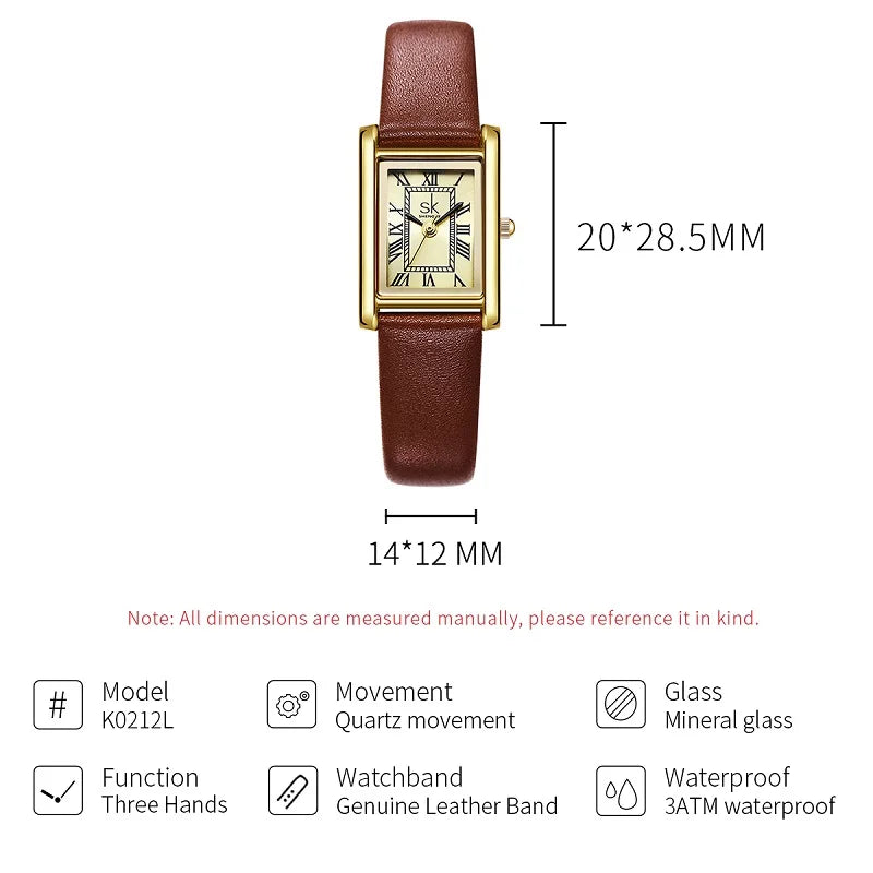 SK Fashion Ladies Genuine Leather Watches Luxury Small Women's Watch Fashionable Waterproof for Business Watch Women