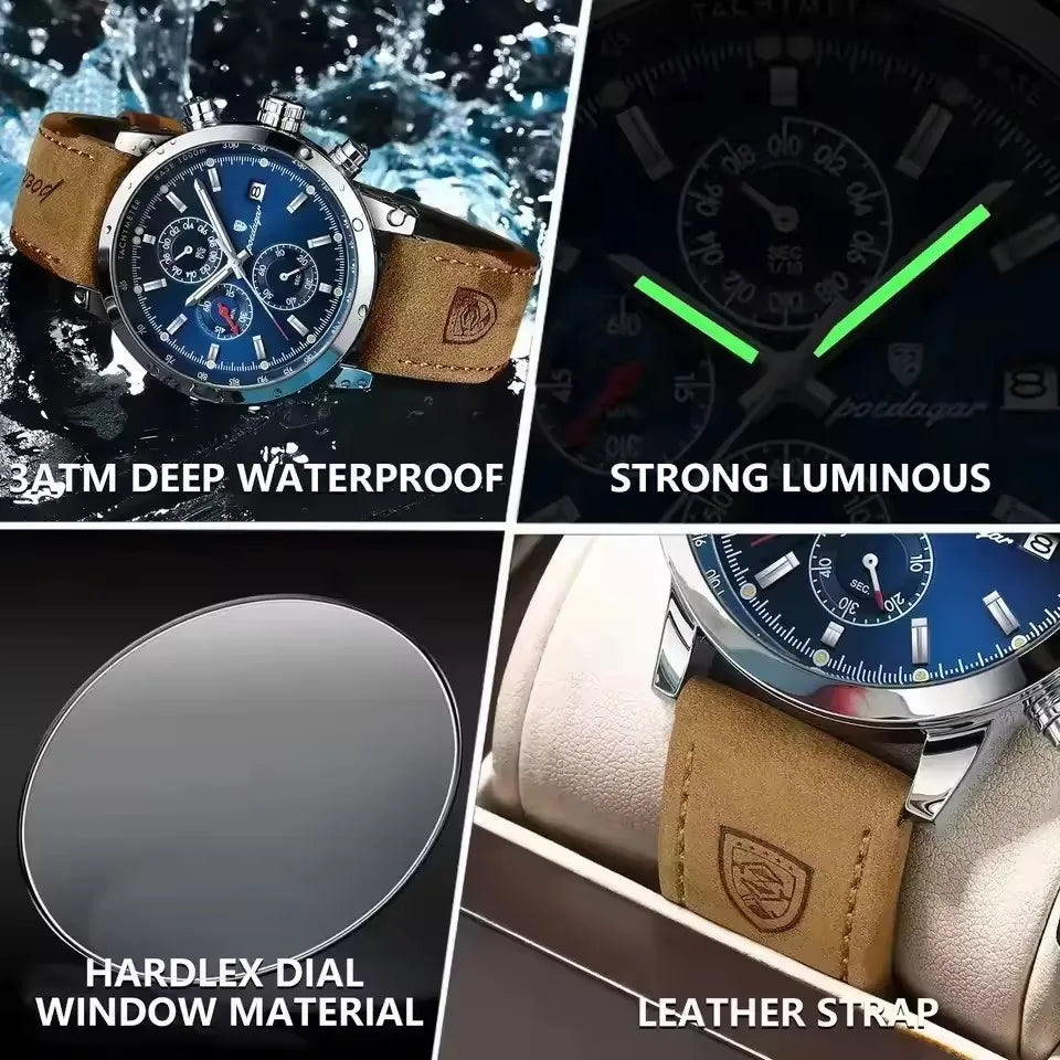 POEDAGAR 932 Factory Quartz Genuine Leather Watches Men's Sport Wholesale Watch for Men Fashion Life Waterproof Wristwatch