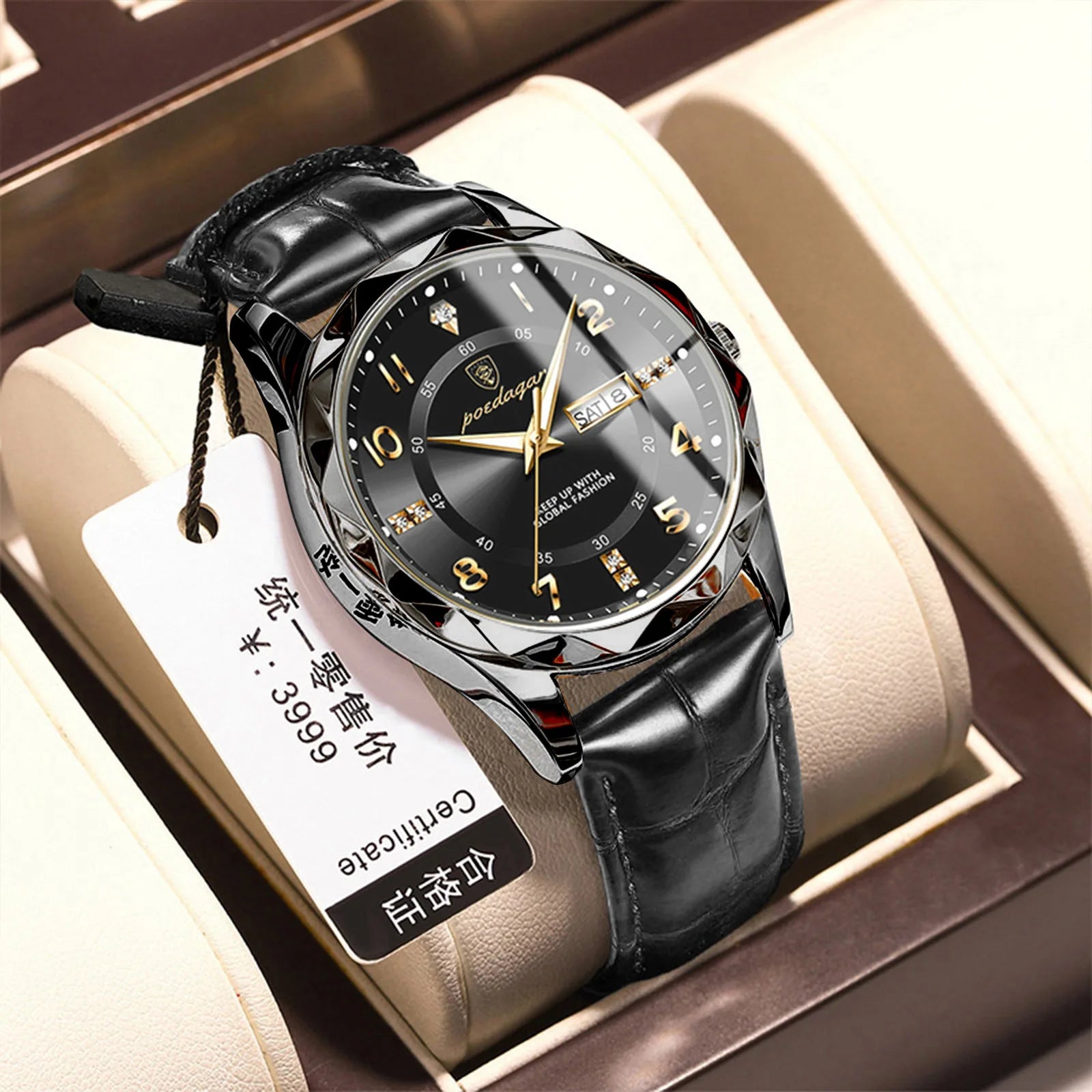 Poedagar 858 New Quartz Men's Watch Luxury Fashion Waterproof Dual Calendar Wristwatch Luminous Leather Watches for Business