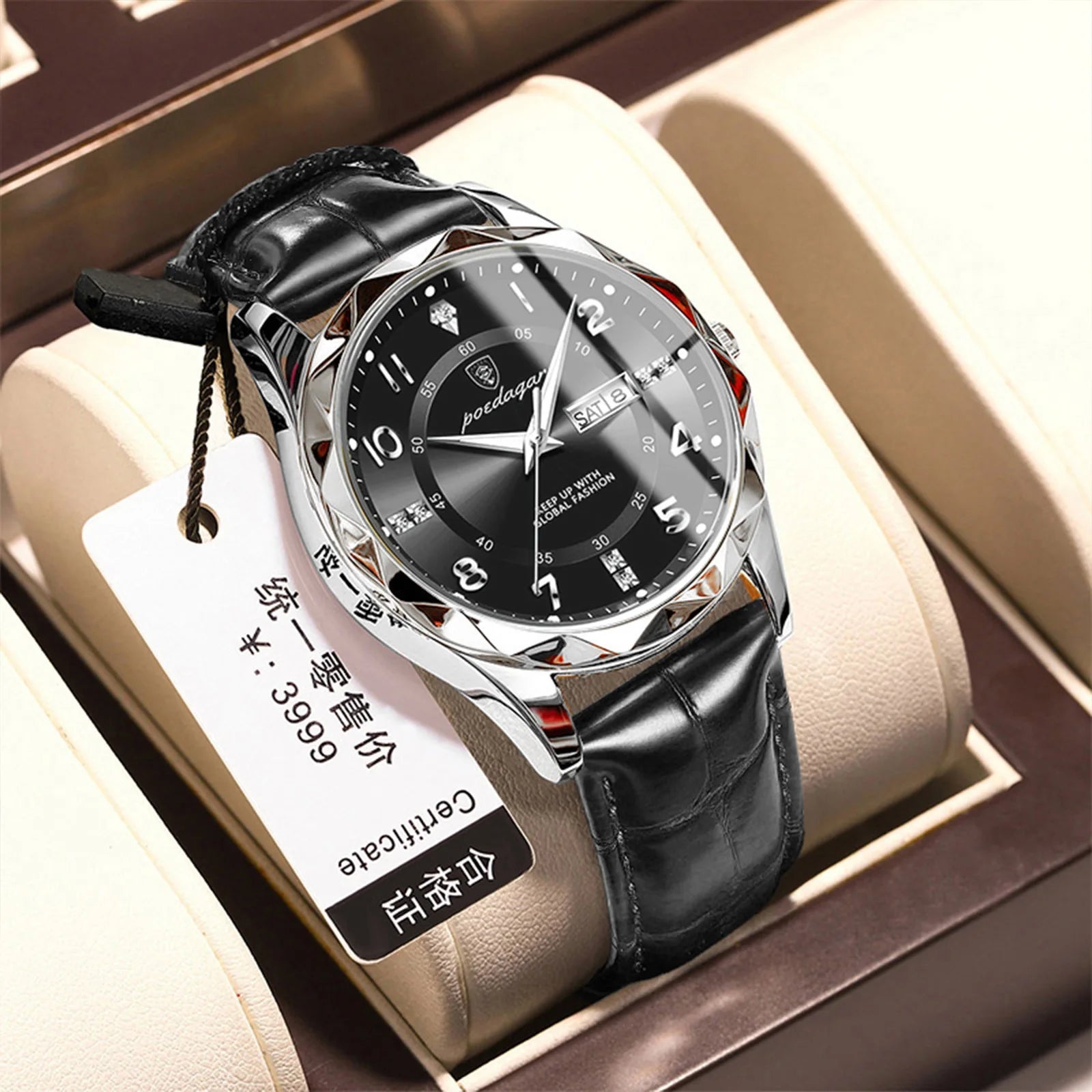 Poedagar 858 New Quartz Men's Watch Luxury Fashion Waterproof Dual Calendar Wristwatch Luminous Leather Watches for Business