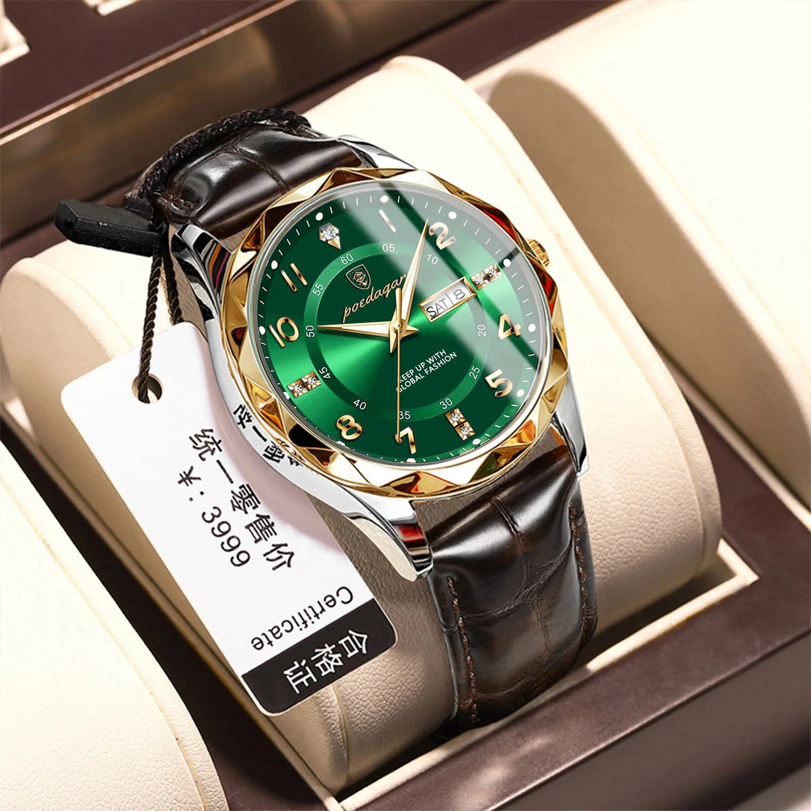 Poedagar 858 New Quartz Men's Watch Luxury Fashion Waterproof Dual Calendar Wristwatch Luminous Leather Watches for Business