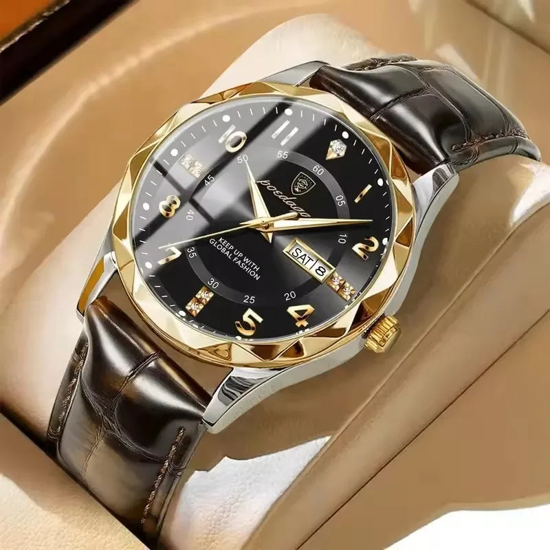 Poedagar 858 New Quartz Men's Watch Luxury Fashion Waterproof Dual Calendar Wristwatch Luminous Leather Watches for Business
