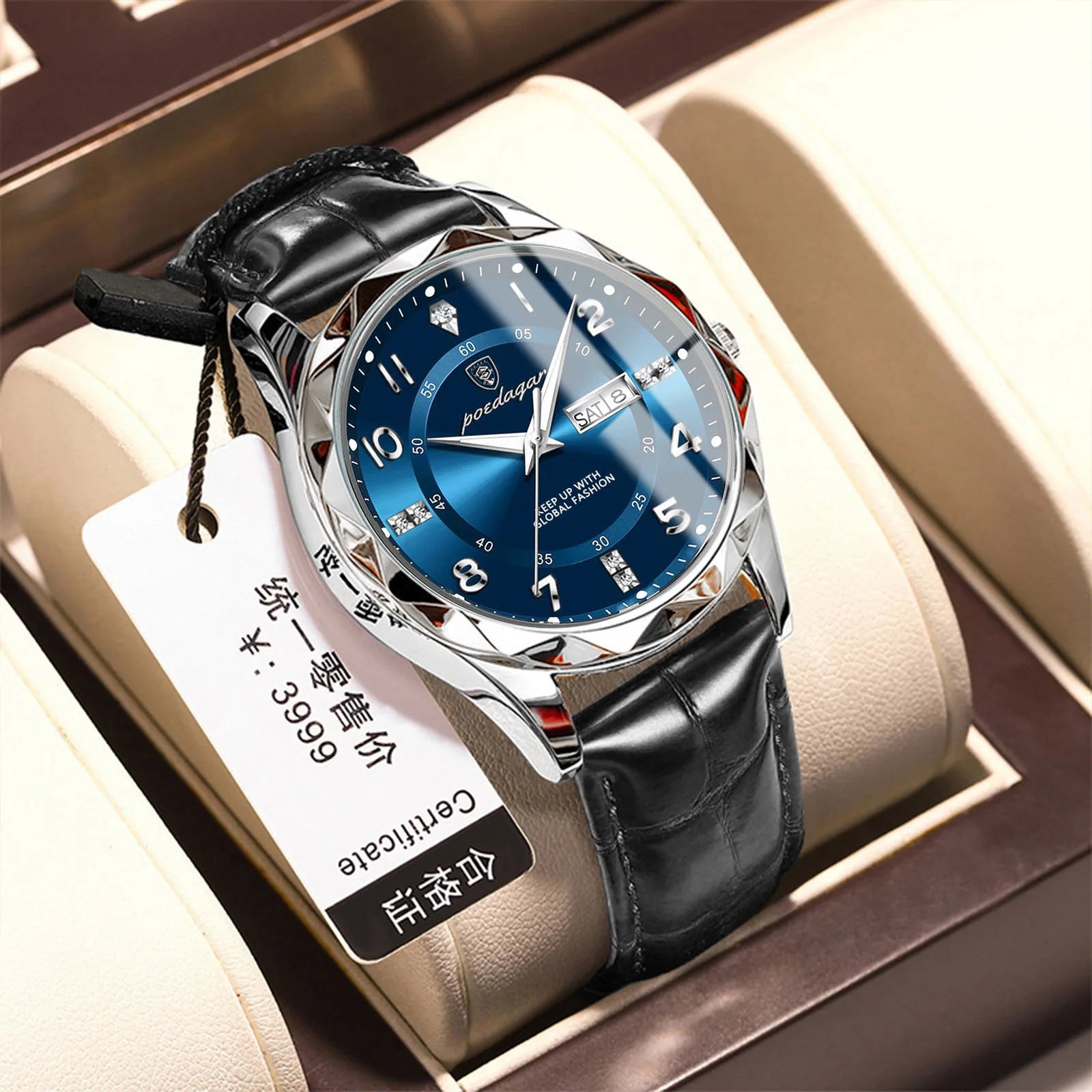 Poedagar 858 New Quartz Men's Watch Luxury Fashion Waterproof Dual Calendar Wristwatch Luminous Leather Watches for Business