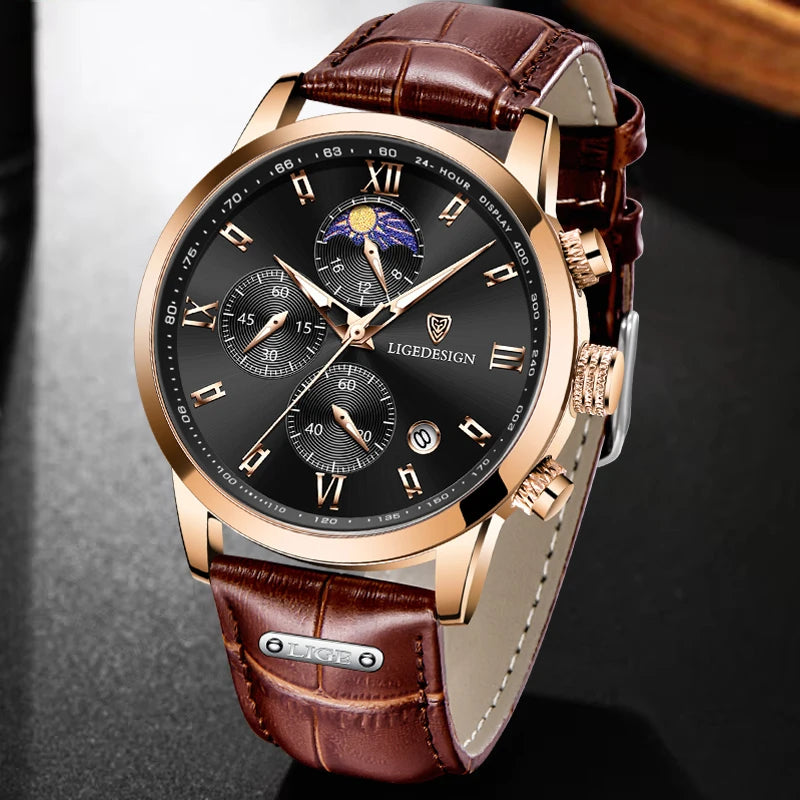LIGE Men's Military Chronograph Watch