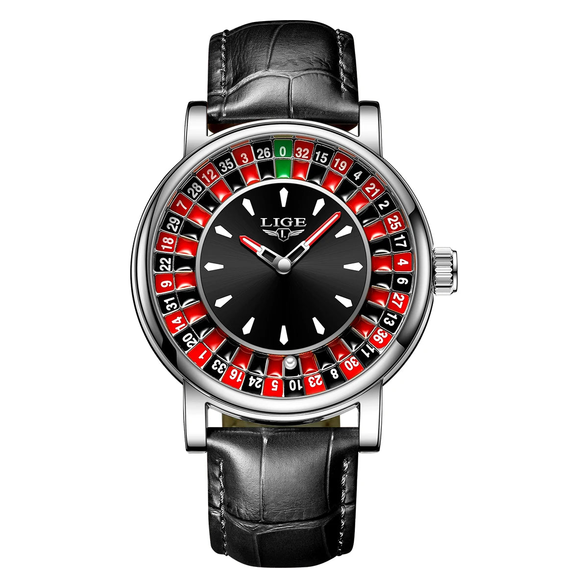 LIGE Men's Rotating Dial Leather Watch