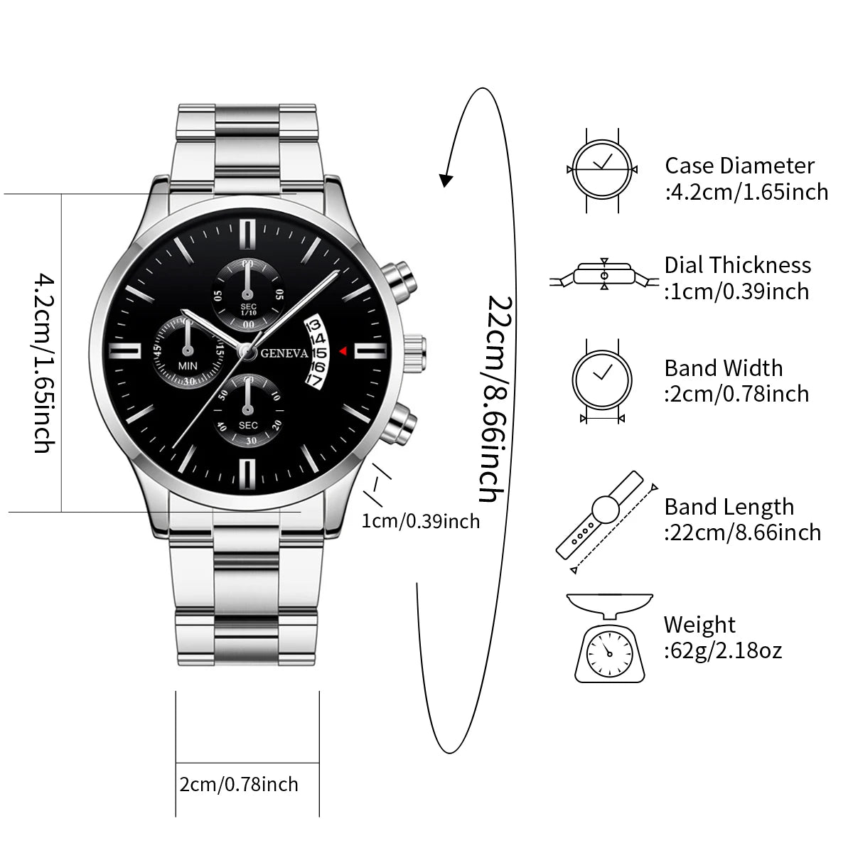 Men's Steel Band Watch & Bracelet Set