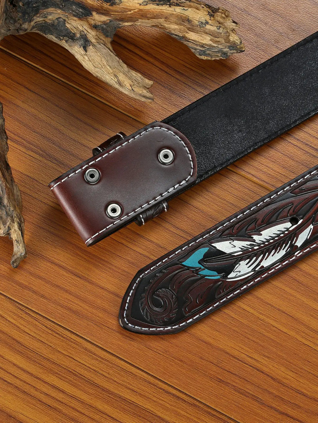 Premium Embossed Leather Cowboy Belt