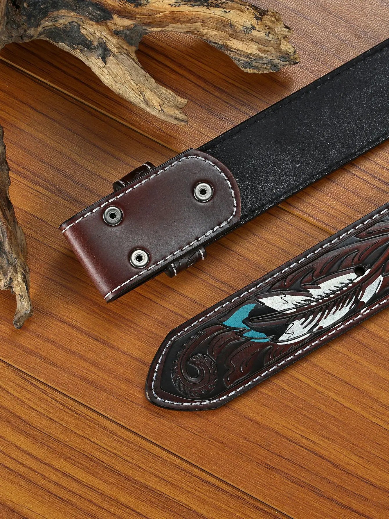 Premium Embossed Leather Cowboy Belt