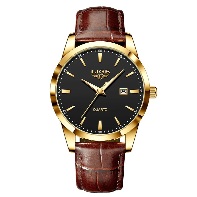 LIGE Men's Leather Chronograph Watch