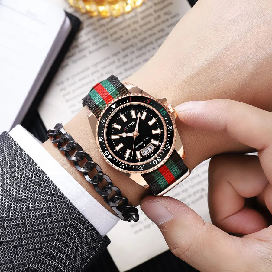 Men's Nylon Strap Luminous Quartz Watch