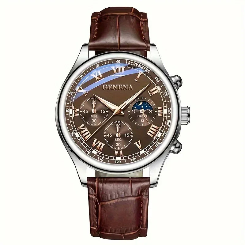 Men's Leather Analog Quartz Watch
