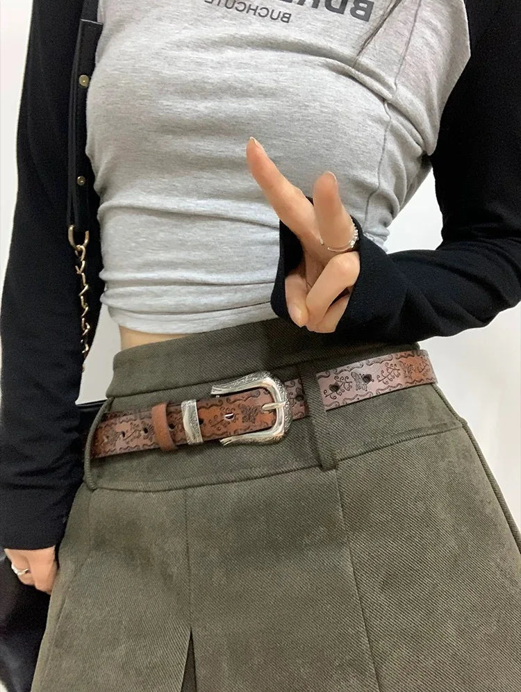 Premium Women's Gold Buckle Leather Belt