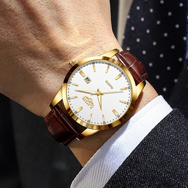 LIGE Men's Leather Chronograph Watch
