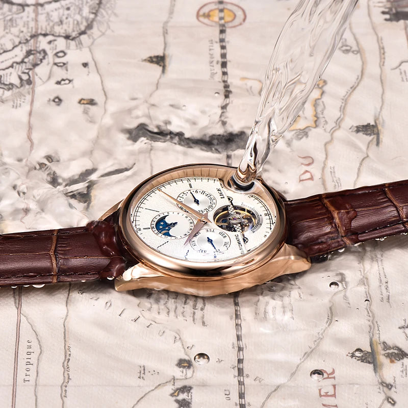 Leather waterproof watch.