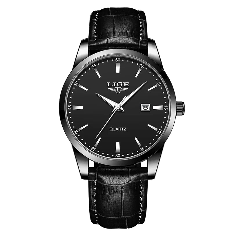 LIGE Men's Leather Chronograph Watch