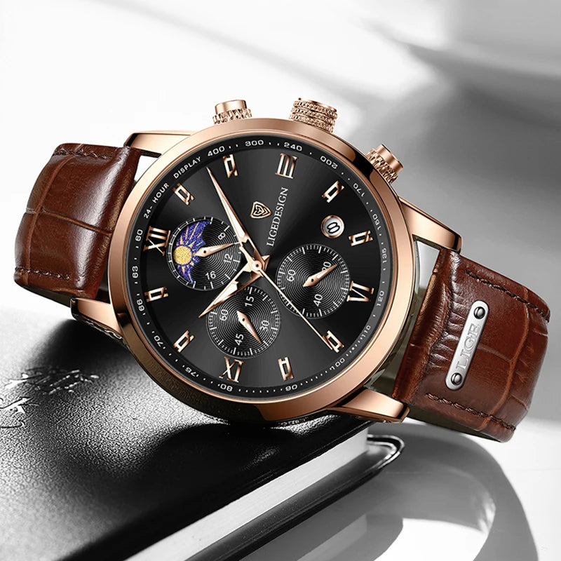 LIGE Men's Military Chronograph Watch