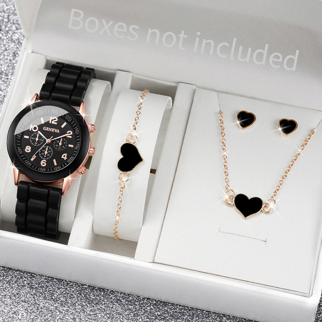 Women's Silicone Quartz Watch Set