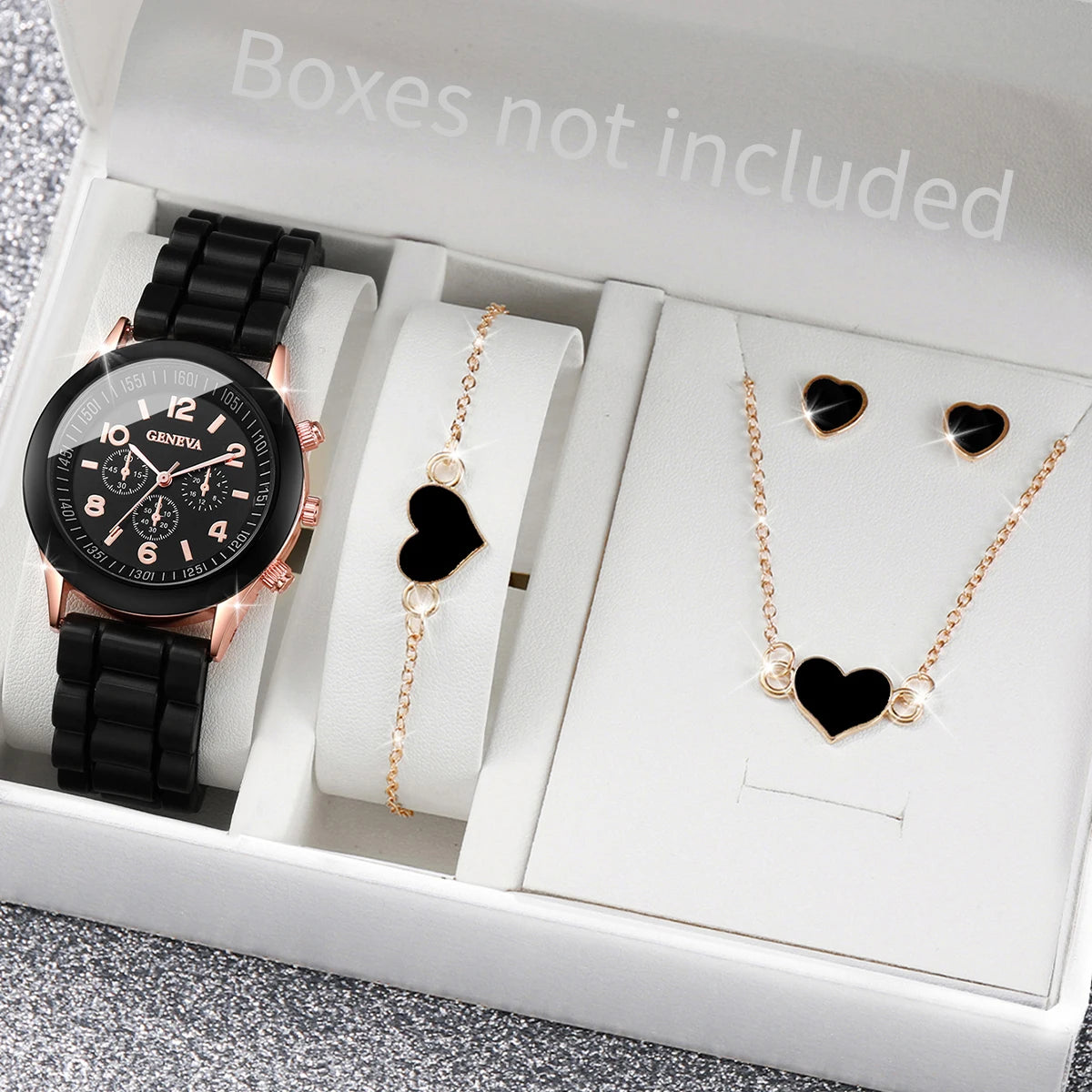 Women's Silicone Quartz Watch Set