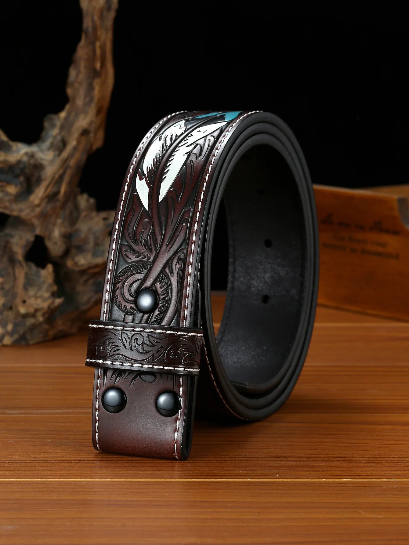Premium Embossed Leather Cowboy Belt