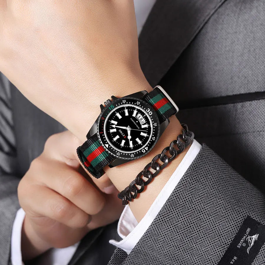 Men's Nylon Strap Luminous Quartz Watch