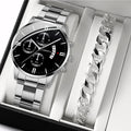 Men's Steel Band Watch & Bracelet Set