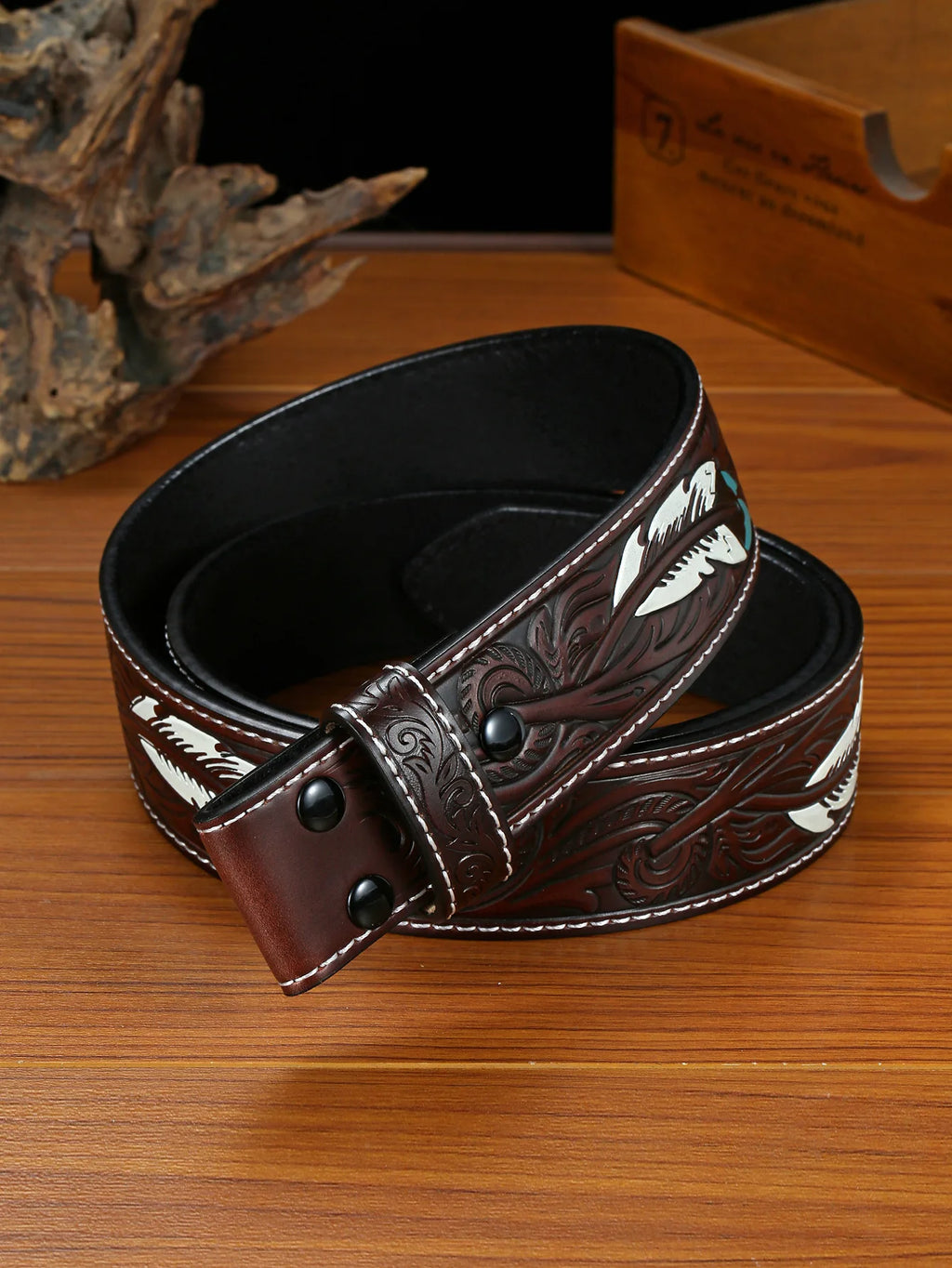 Premium Embossed Leather Cowboy Belt