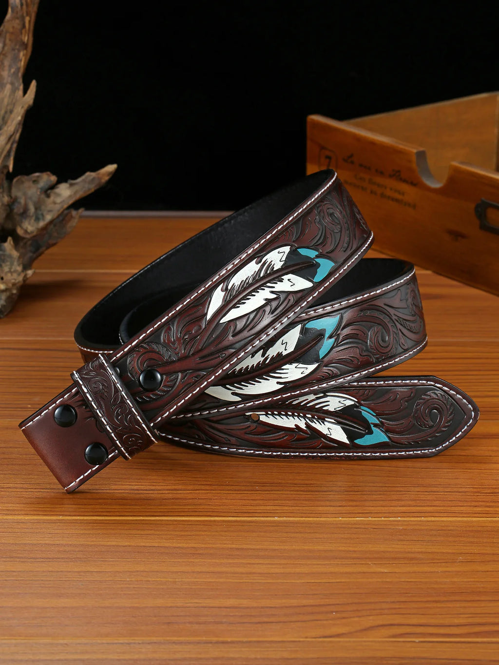 Premium Embossed Leather Cowboy Belt