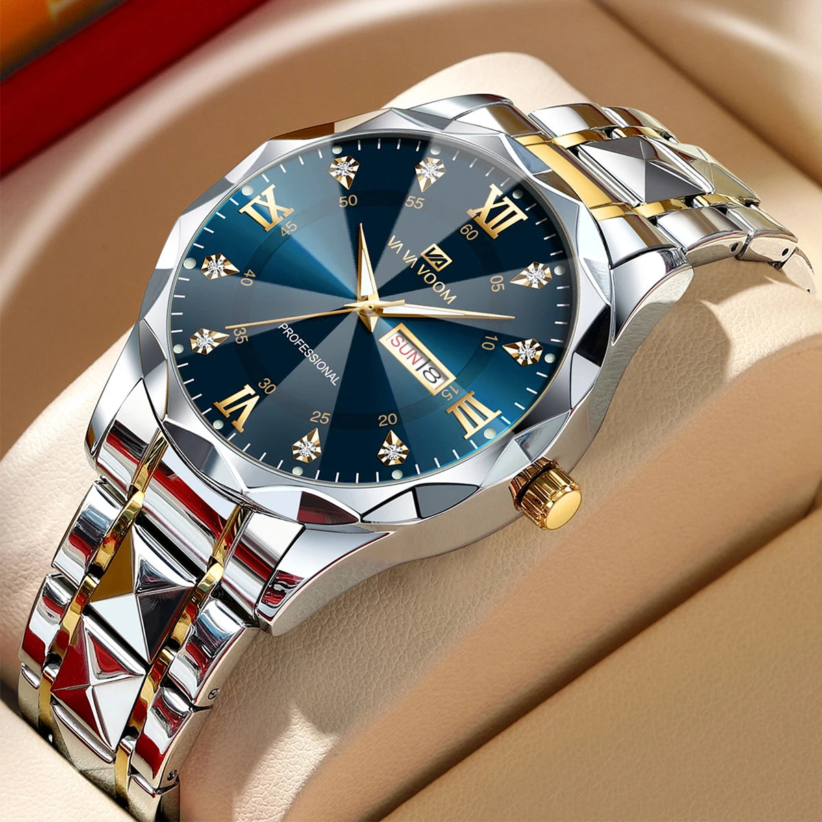 Men's Diamond Dial Stainless Steel Watch