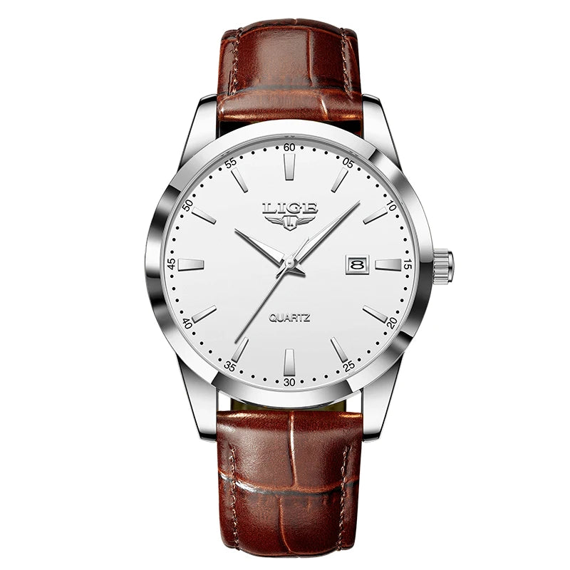 LIGE Men's Leather Chronograph Watch